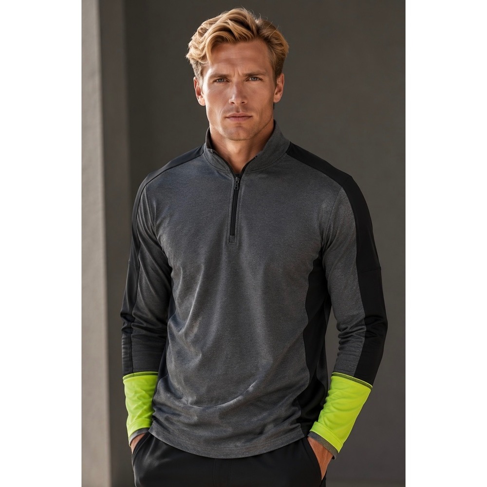 Bogner Fire + Ice Mens Quarter Zip‎ Pullover Gray Black Neon Yellow Size Medium